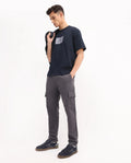 Rare Rabbit Men's Aero Dark Grey Cotton Blend Plain Relaxed Fit Trouser