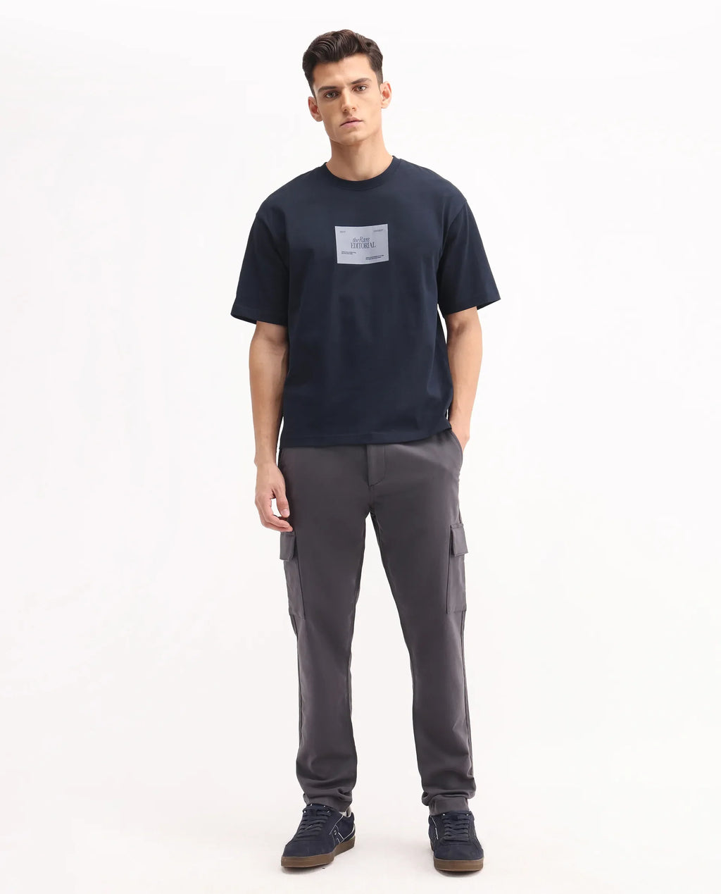 Rare Rabbit Men's Aero Dark Grey Cotton Blend Plain Relaxed Fit Trouser