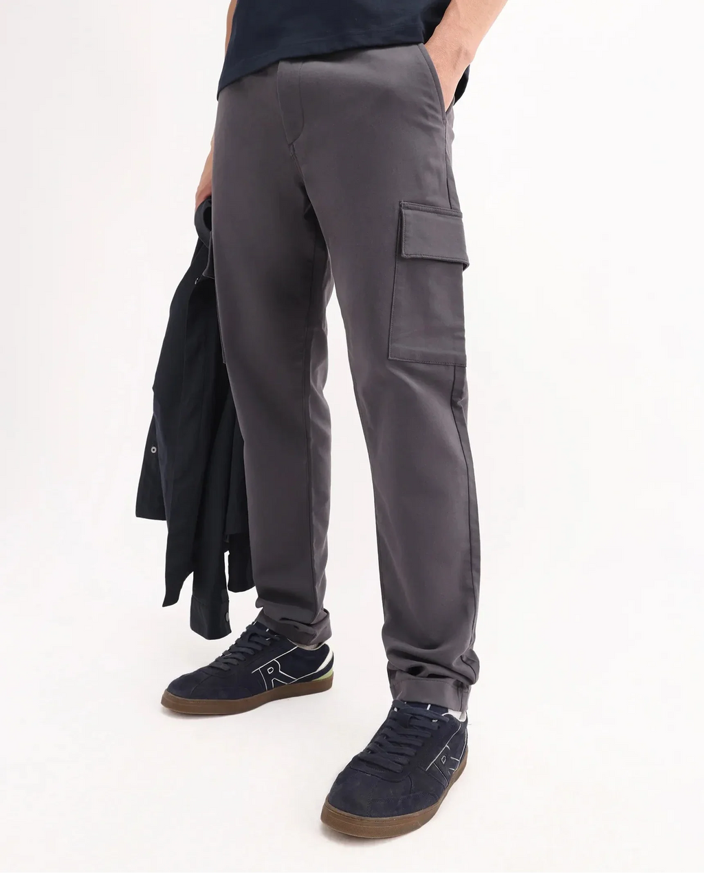 Rare Rabbit Men's Aero Dark Grey Cotton Blend Plain Relaxed Fit Trouser