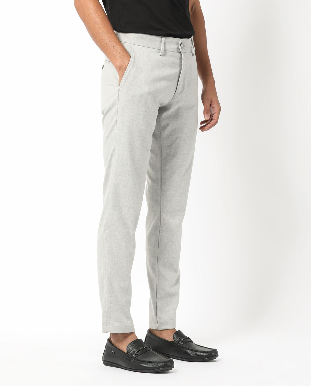 Rare Rabbit Men's Mercer Light Grey Polyester Plain Regular Fit Trouser