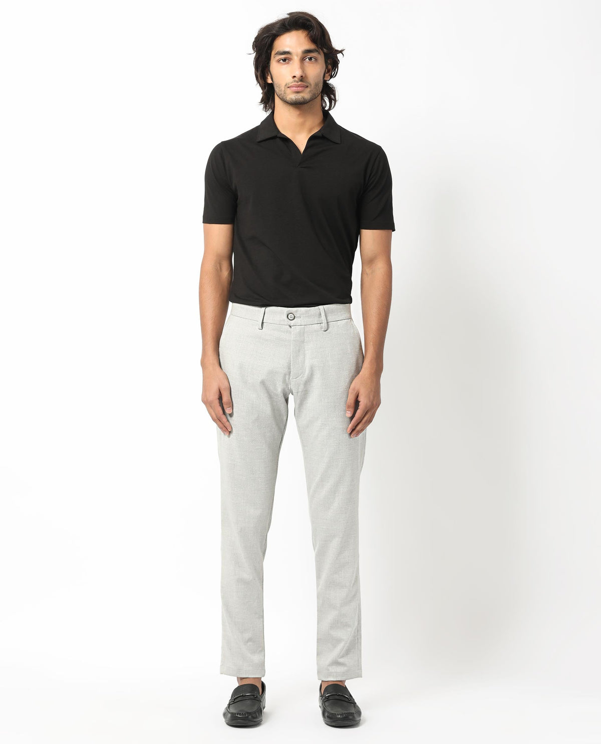 Rare Rabbit Men's Mercer Light Grey Polyester Plain Regular Fit Trouser