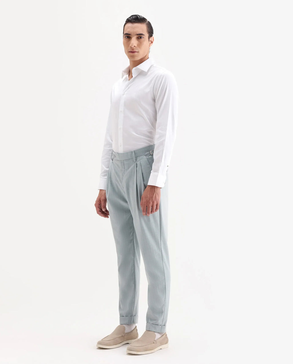 Rare Rabbit Men's Amosy Light Blue Viscose Striped Print Relaxed Fit Trouser