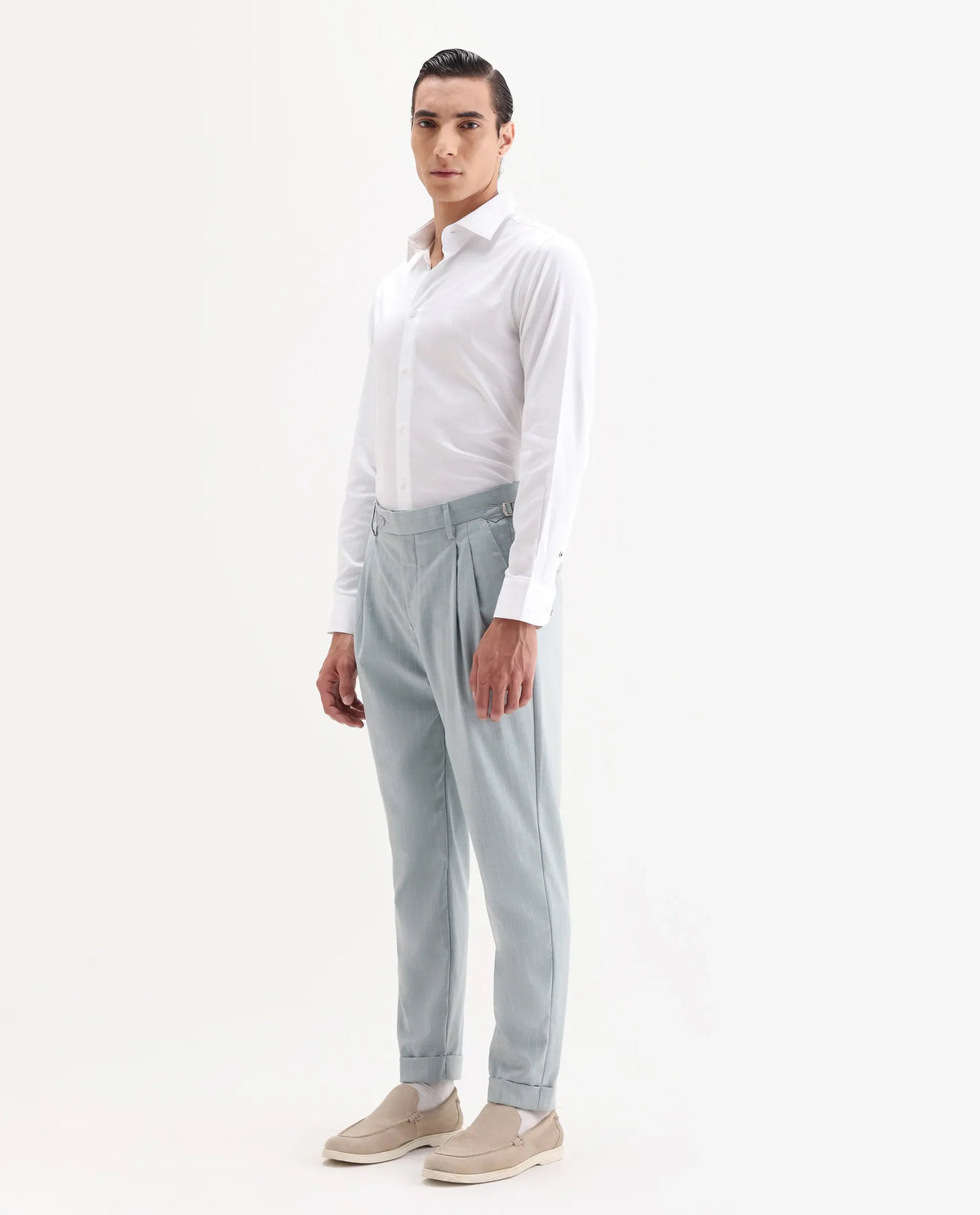 Rare Rabbit Men's Amosy Light Blue Viscose Striped Print Relaxed Fit Trouser