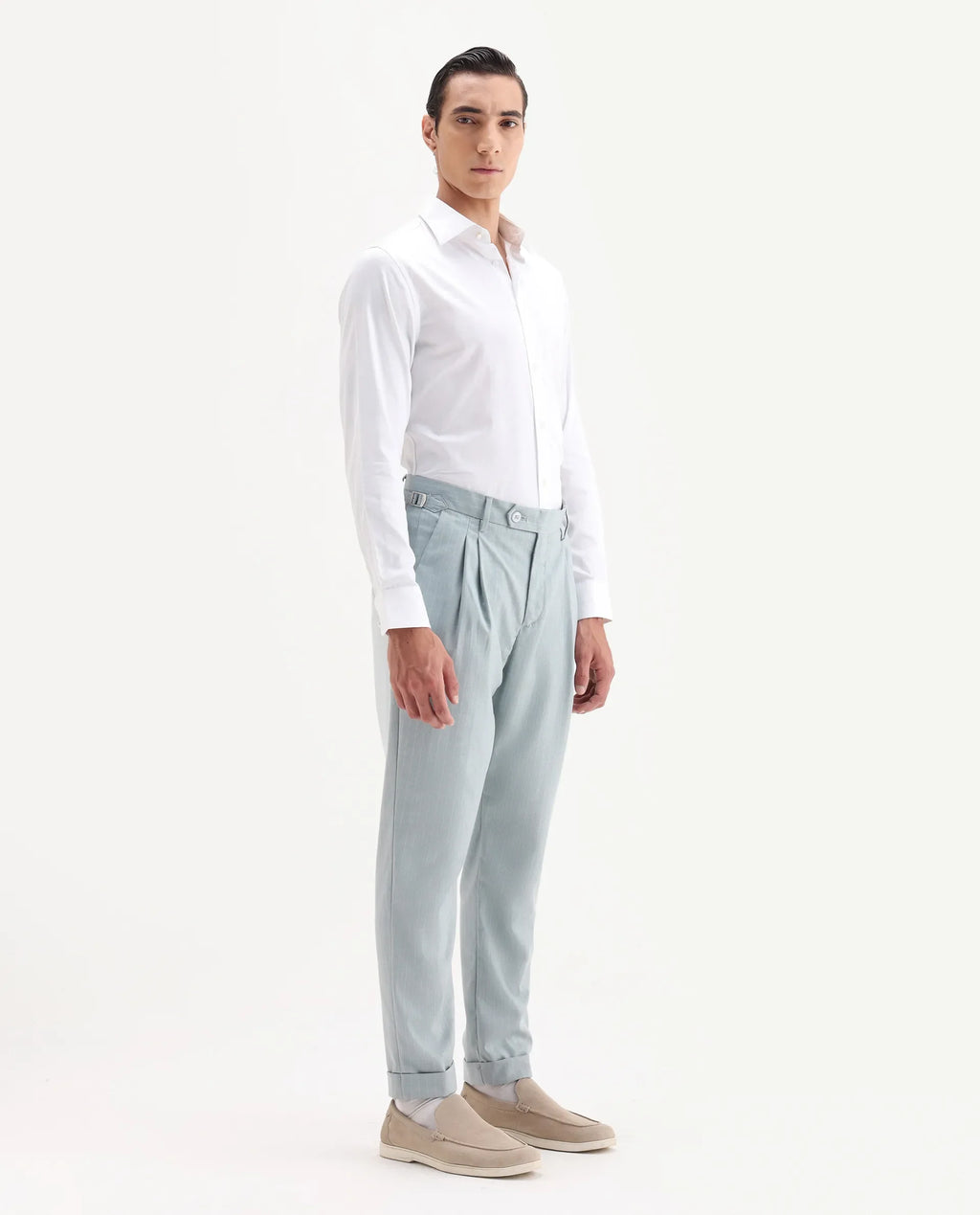 Rare Rabbit Men's Amosy Light Blue Viscose Striped Print Relaxed Fit Trouser