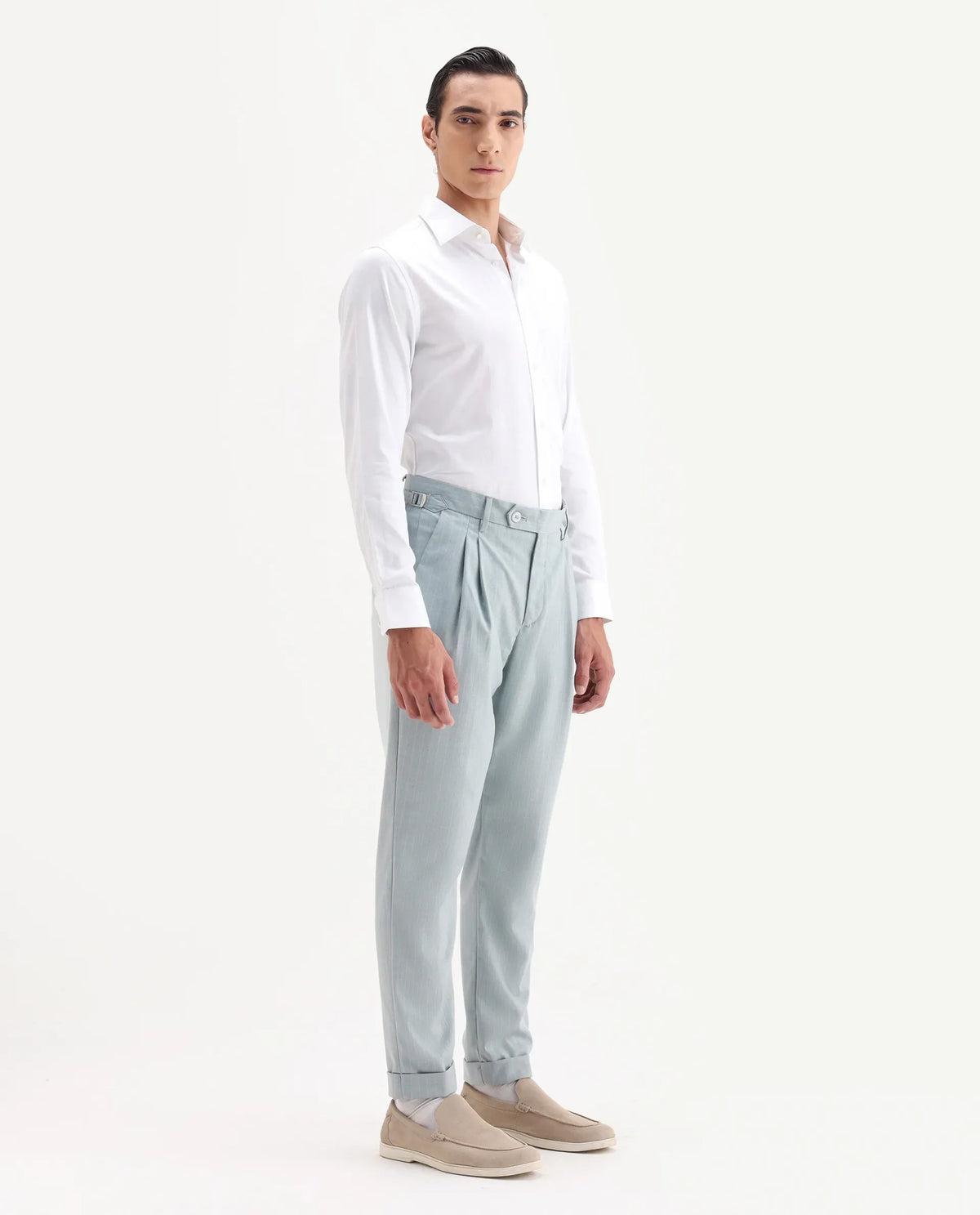 Rare Rabbit Men's Amosy Light Blue Viscose Striped Print Relaxed Fit Trouser