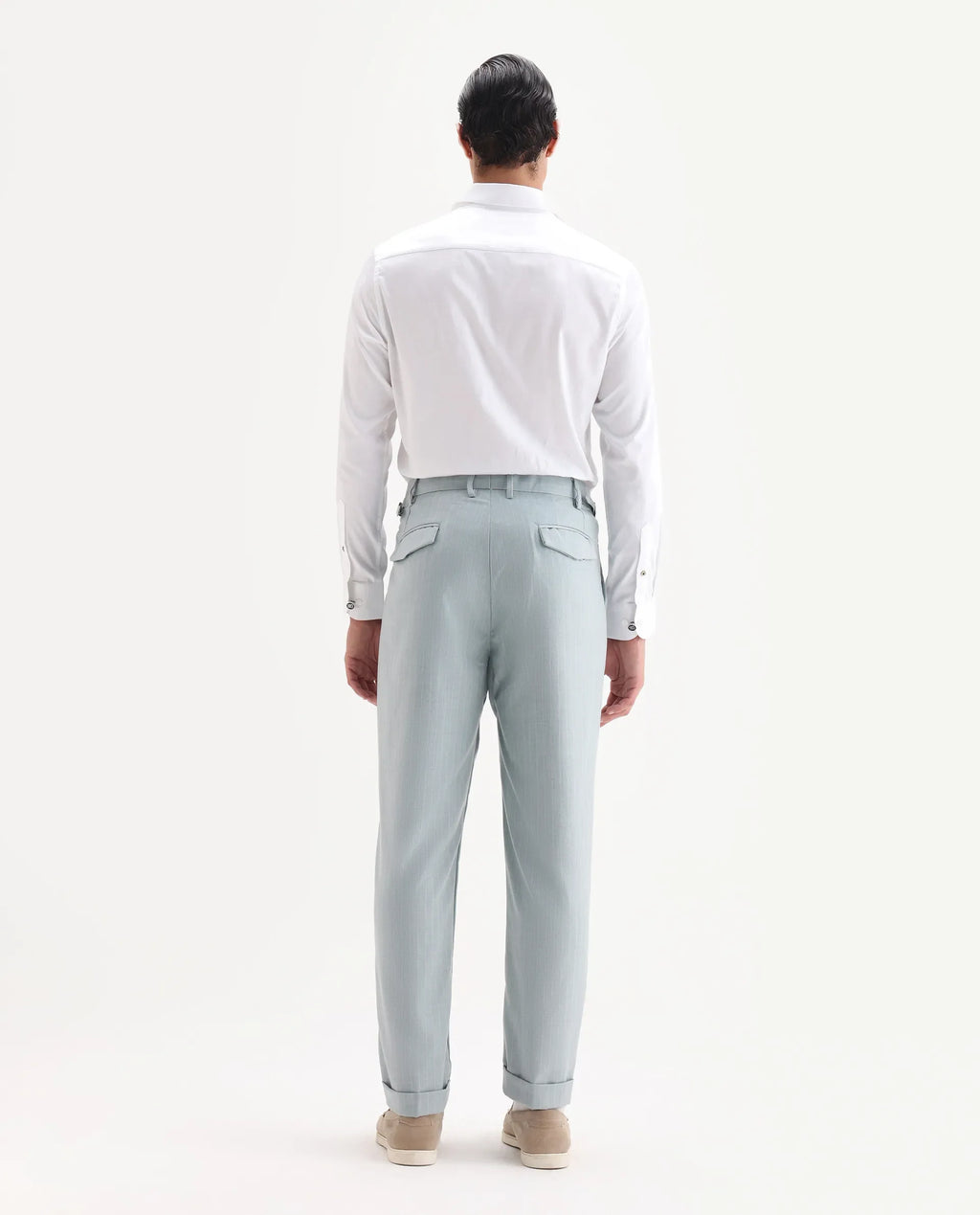 Rare Rabbit Men's Amosy Light Blue Viscose Striped Print Relaxed Fit Trouser