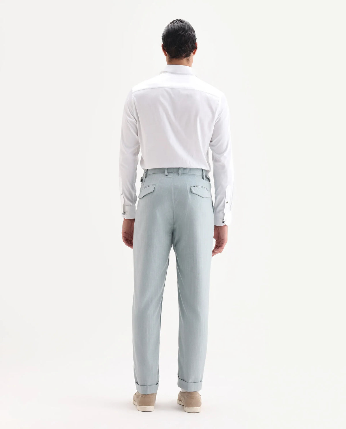Rare Rabbit Men's Amosy Light Blue Viscose Striped Print Relaxed Fit Trouser