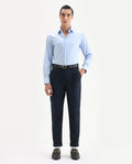 Rare Rabbit Men's Amosy Navy Viscose Striped Print Relaxed Fit Trouser