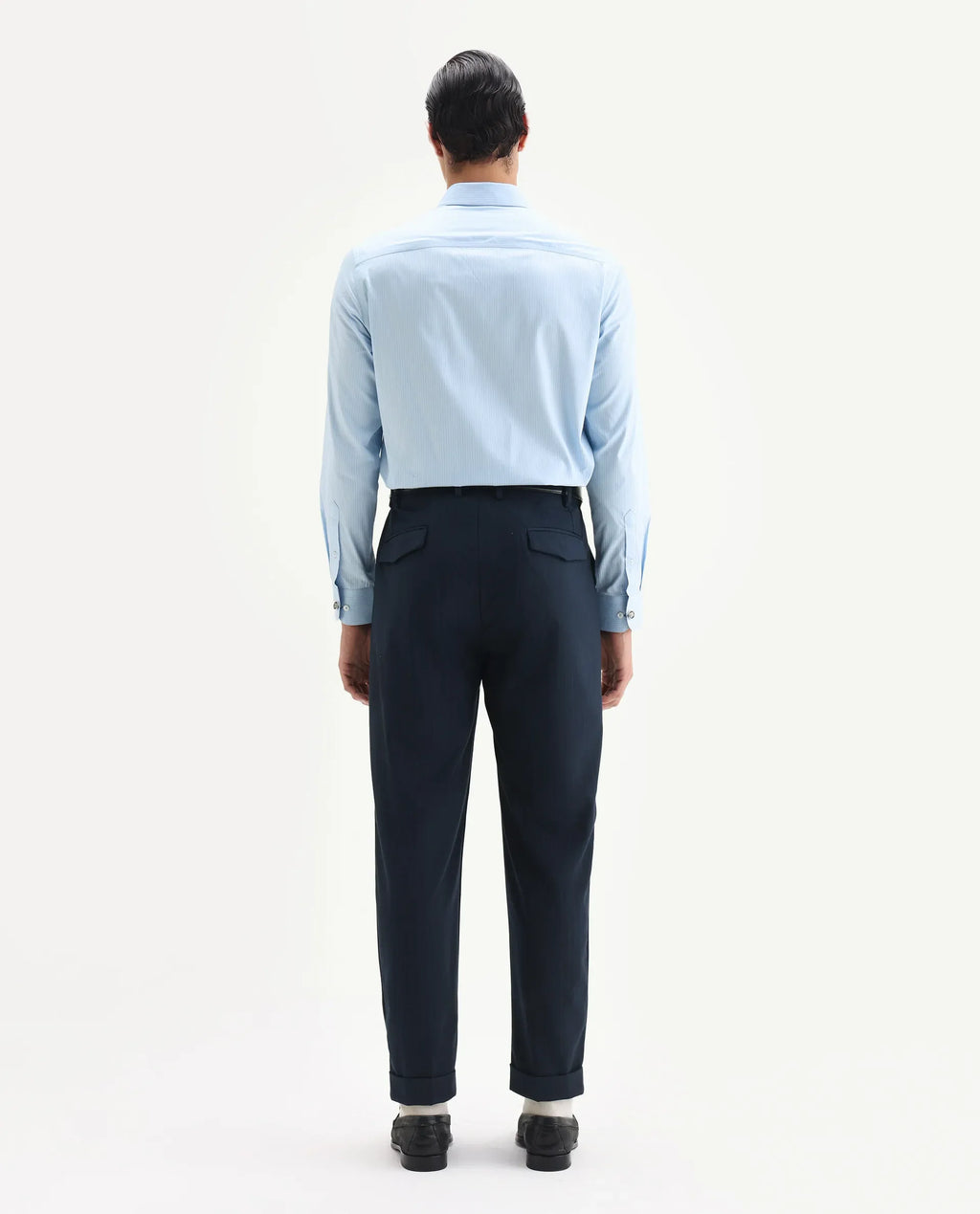 Rare Rabbit Men's Amosy Navy Viscose Striped Print Relaxed Fit Trouser