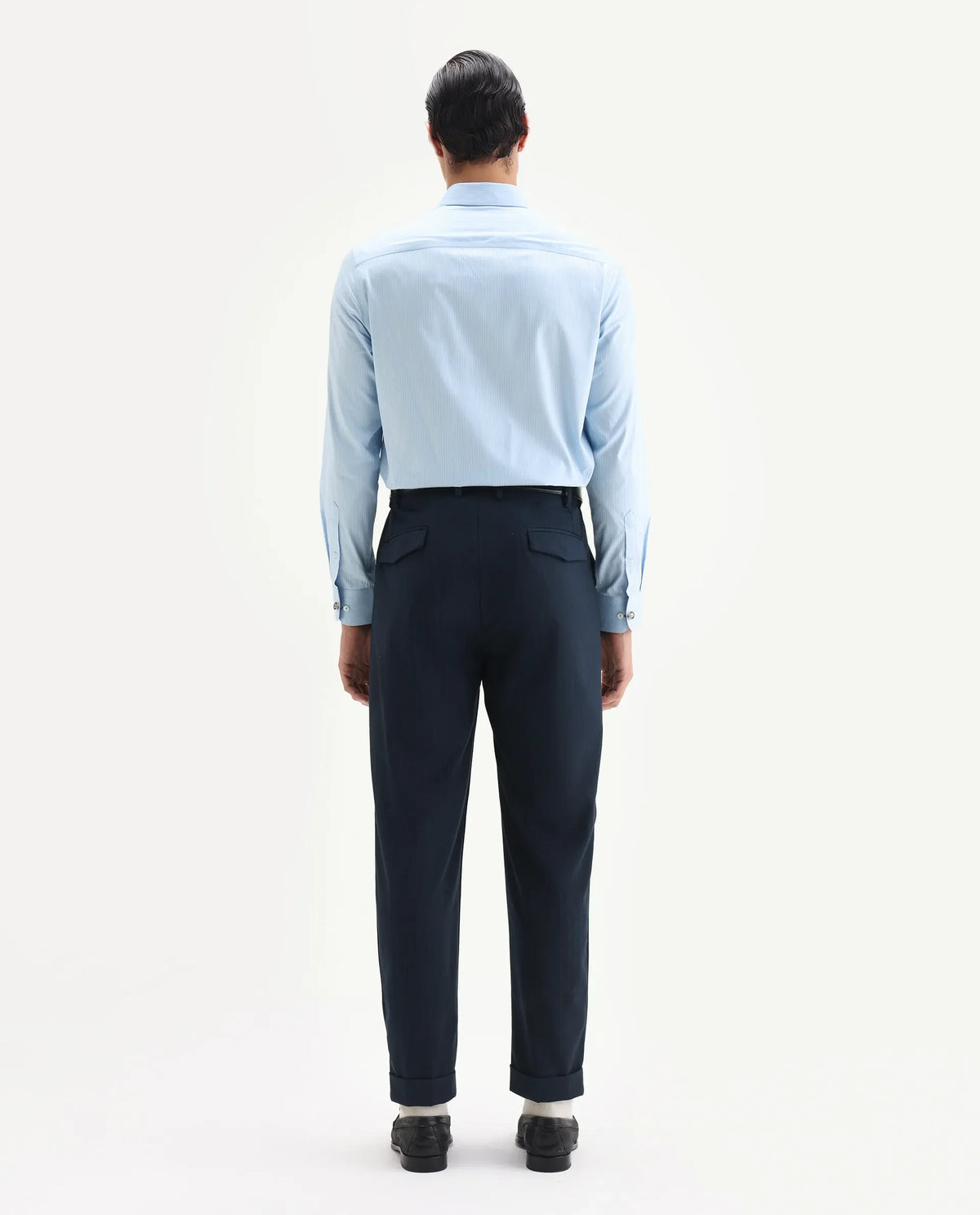 Rare Rabbit Men's Amosy Navy Viscose Striped Print Relaxed Fit Trouser