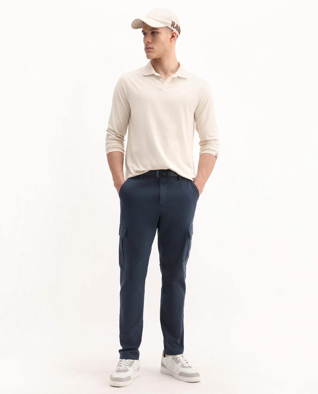 Rare Rabbit Men's Apex Navy Linen Blend Plain Regular Fit Trouser