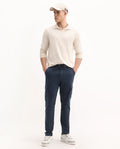 Rare Rabbit Men's Apex Navy Linen Blend Plain Regular Fit Trouser