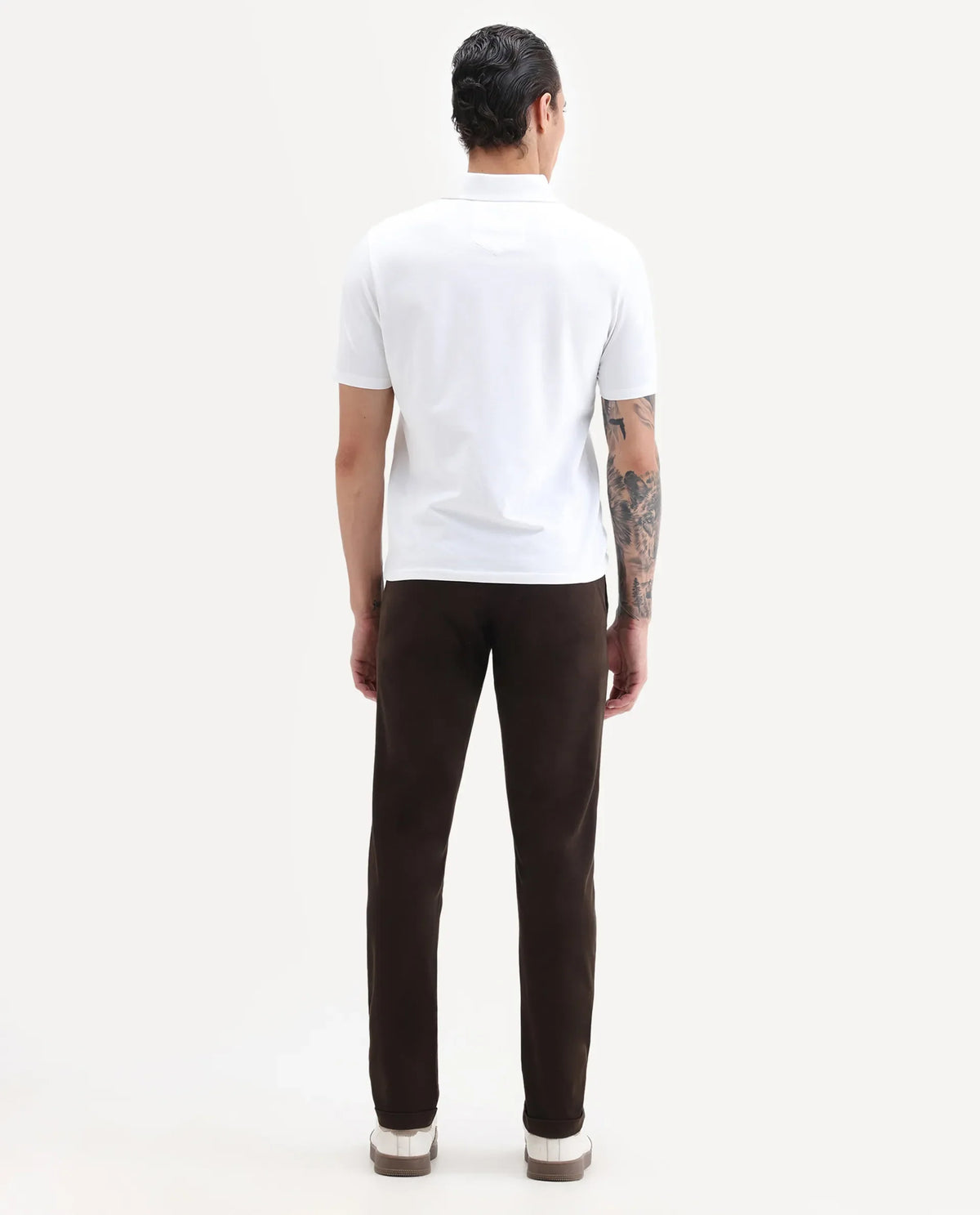 Rare Rabbit Men's Aps Coffee Cotton Plain Regular Fit Trouser
