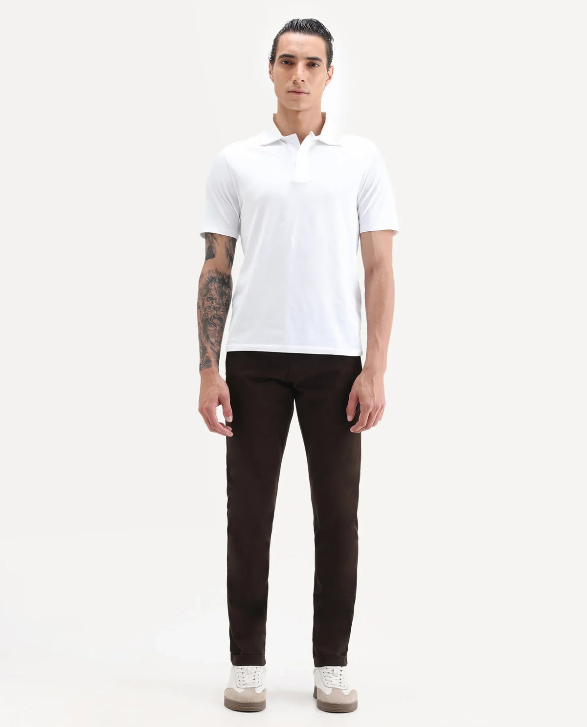 Rare Rabbit Men's Aps Coffee Cotton Plain Regular Fit Trouser