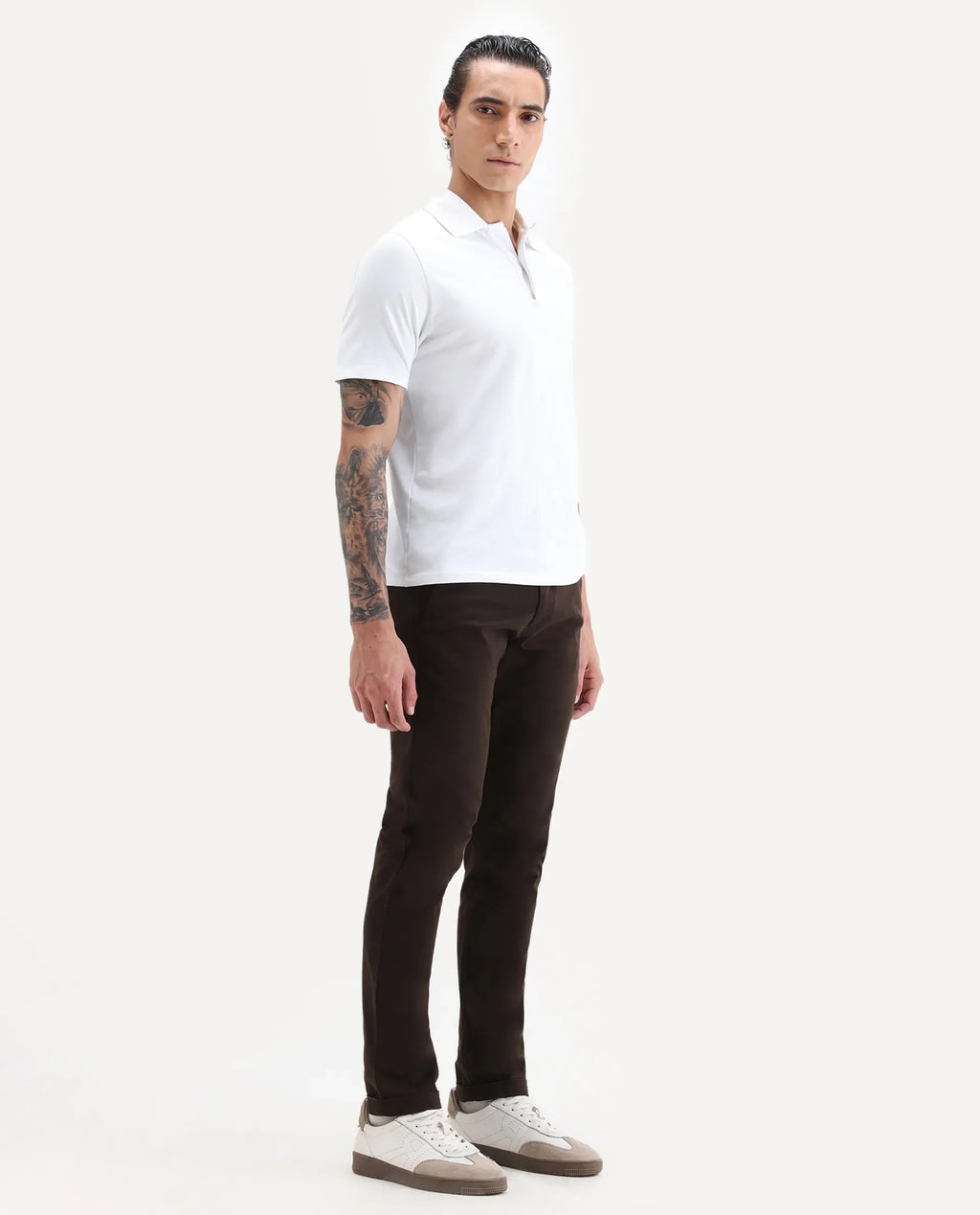 Rare Rabbit Men's Aps Coffee Cotton Plain Regular Fit Trouser
