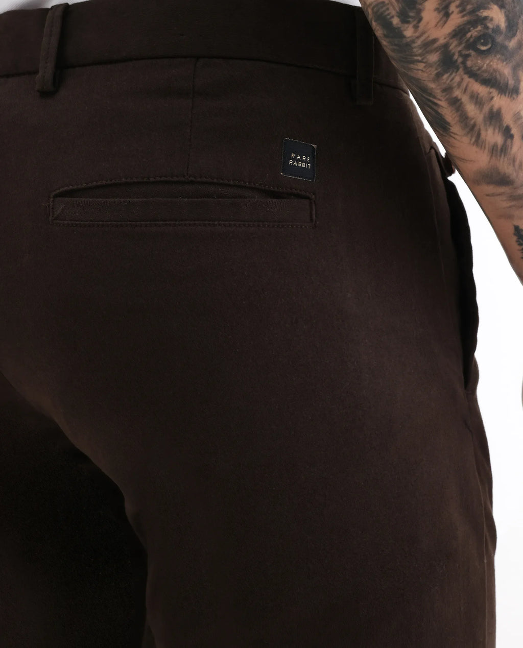 Rare Rabbit Men's Aps Coffee Cotton Plain Regular Fit Trouser