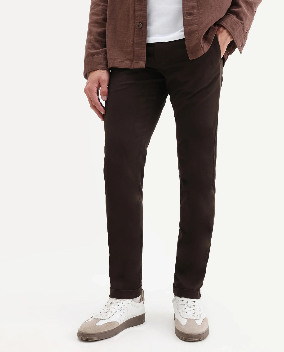 Rare Rabbit Men's Aps Coffee Cotton Plain Regular Fit Trouser