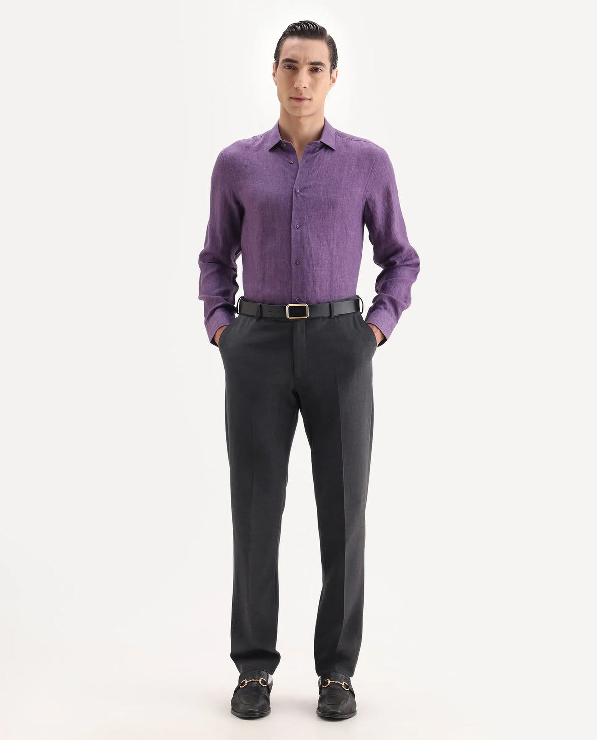 Rare Rabbit Men's Arbo Grey Polyester Blend Plain Regular Fit Trouser