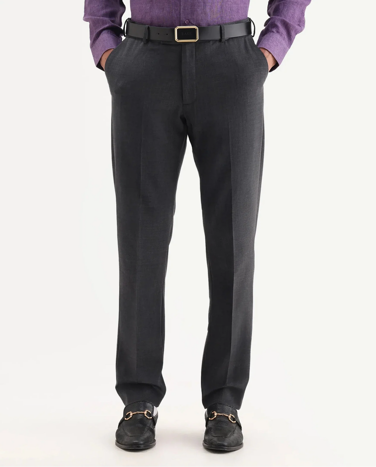Rare Rabbit Men's Arbo Grey Polyester Blend Plain Regular Fit Trouser