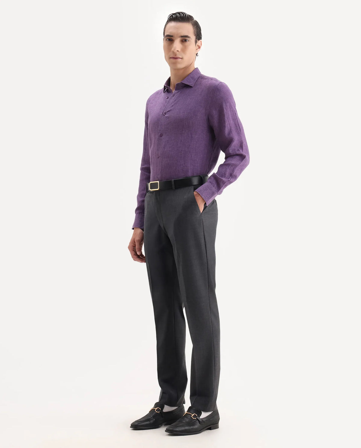 Rare Rabbit Men's Arbo Grey Polyester Blend Plain Regular Fit Trouser