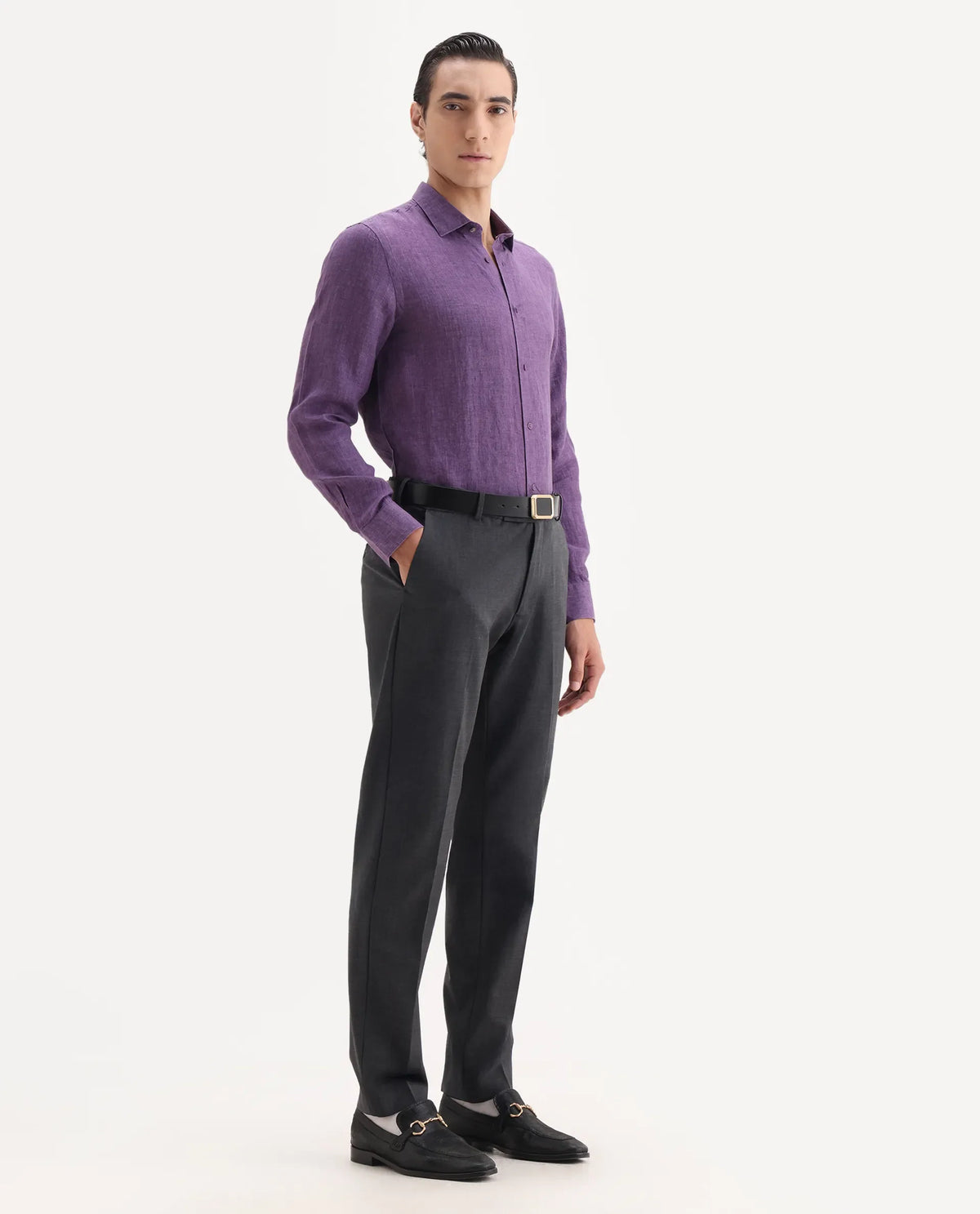 Rare Rabbit Men's Arbo Grey Polyester Blend Plain Regular Fit Trouser