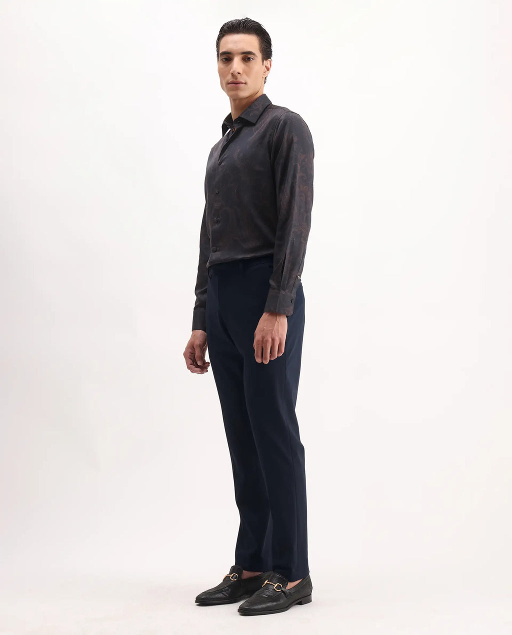 Rare Rabbit Men's Arcade Dark Navy Polyester Plain Regular Fit Trouser