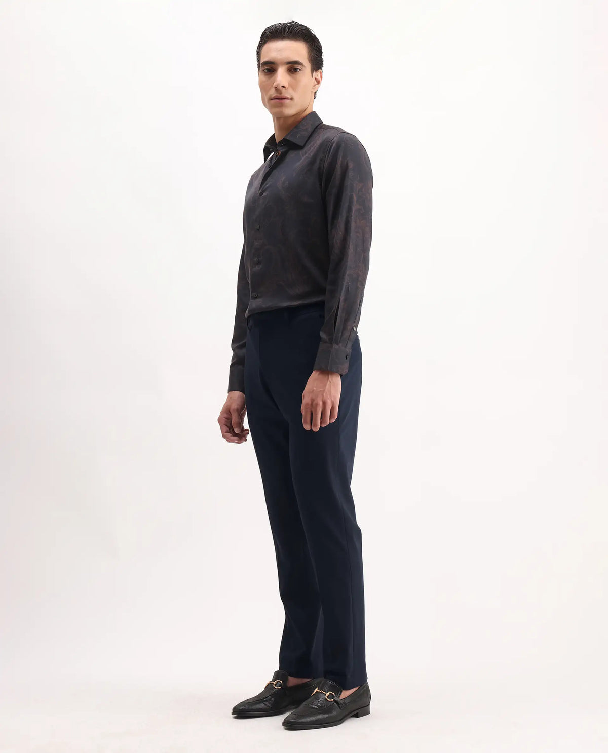 Rare Rabbit Men's Arcade Dark Navy Polyester Plain Regular Fit Trouser