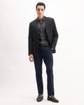 Rare Rabbit Men's Arcade Dark Navy Polyester Plain Regular Fit Trouser