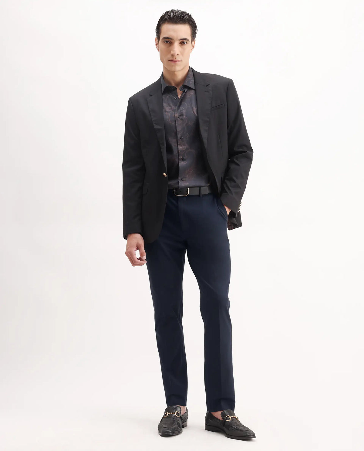 Rare Rabbit Men's Arcade Dark Navy Polyester Plain Regular Fit Trouser