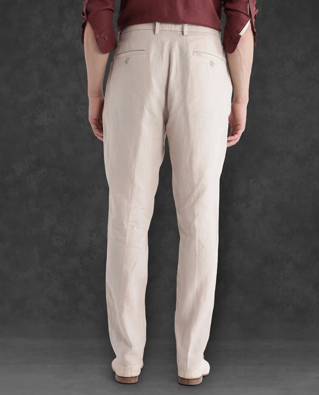 Rare Rabbit Men's Arcelo-2 Beige Linen Plain Regular Fit Trouser