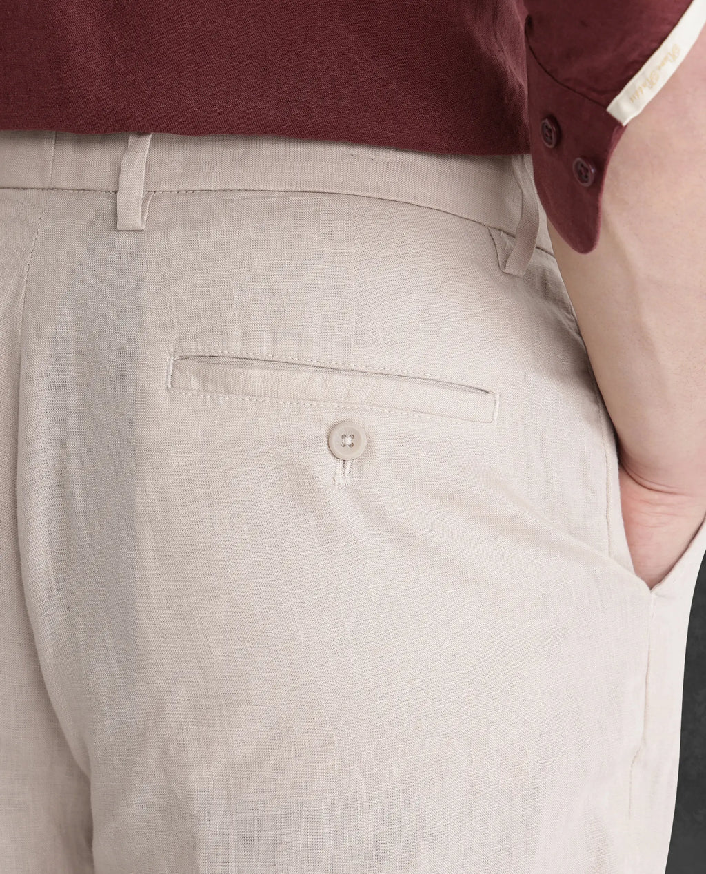 Rare Rabbit Men's Arcelo-2 Beige Linen Plain Regular Fit Trouser