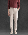 Rare Rabbit Men's Arcelo-2 Beige Linen Plain Regular Fit Trouser