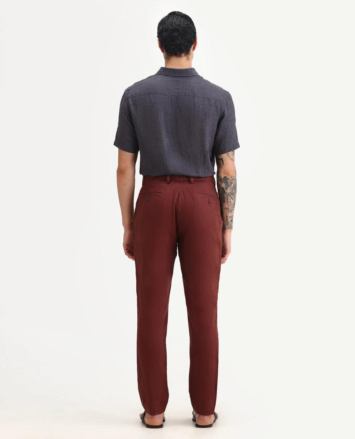 Rare Rabbit Men's Arcelo-2 Rust 100% Linen Plain Regular Fit Trouser