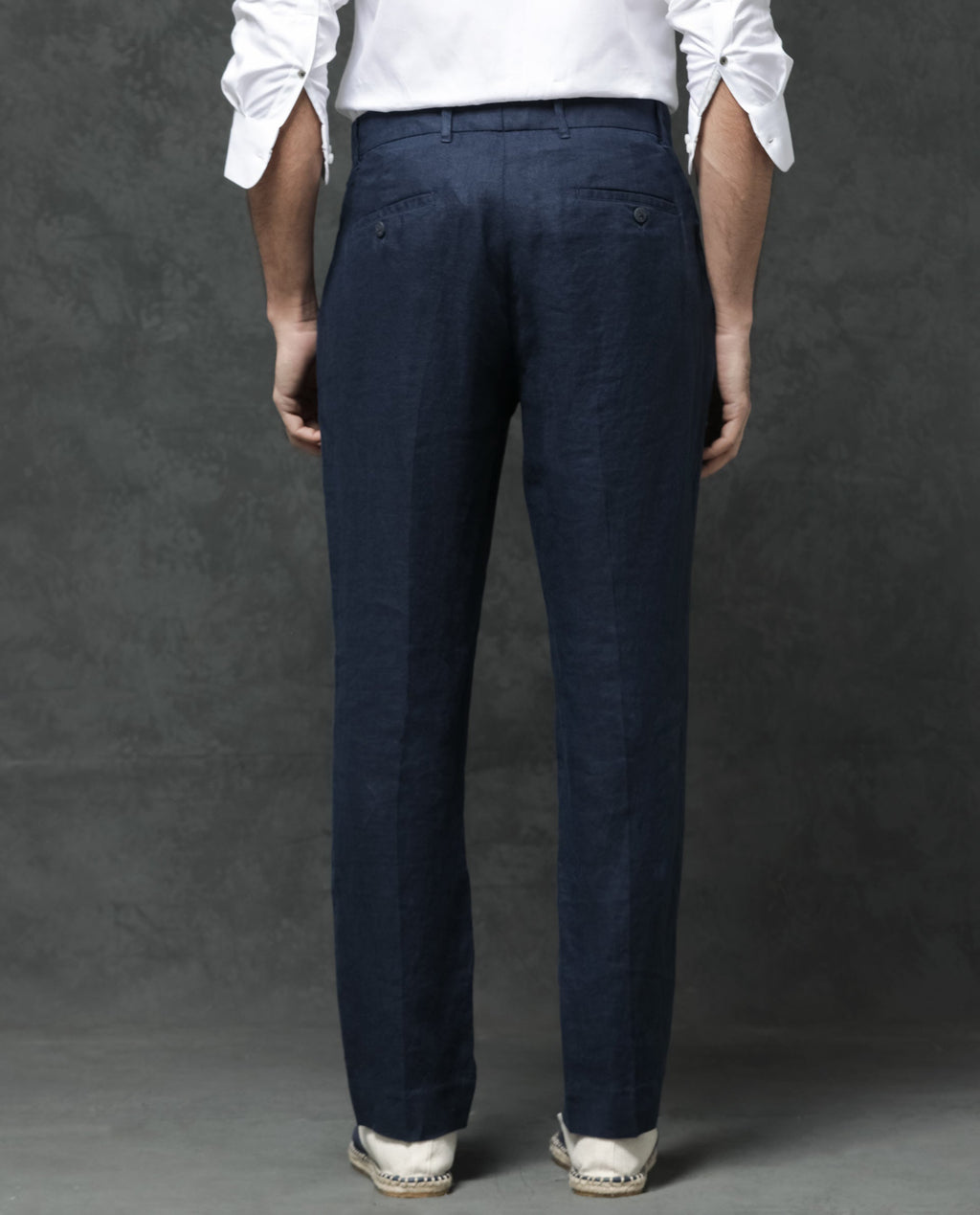 Rare Rabbit Men's Arcelo Navy Linen Plain Regular Fit Trouser