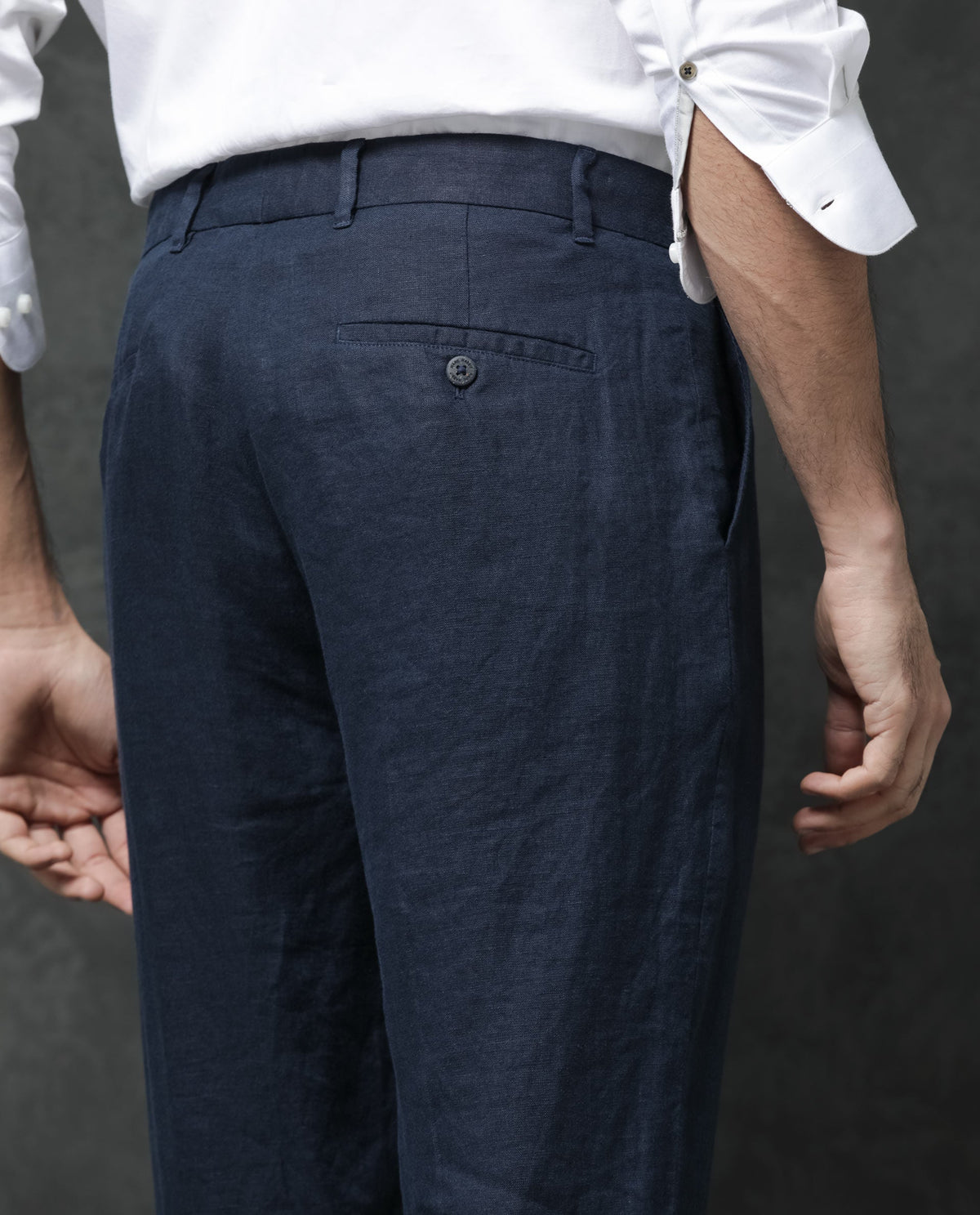 Rare Rabbit Men's Arcelo Navy Linen Plain Regular Fit Trouser