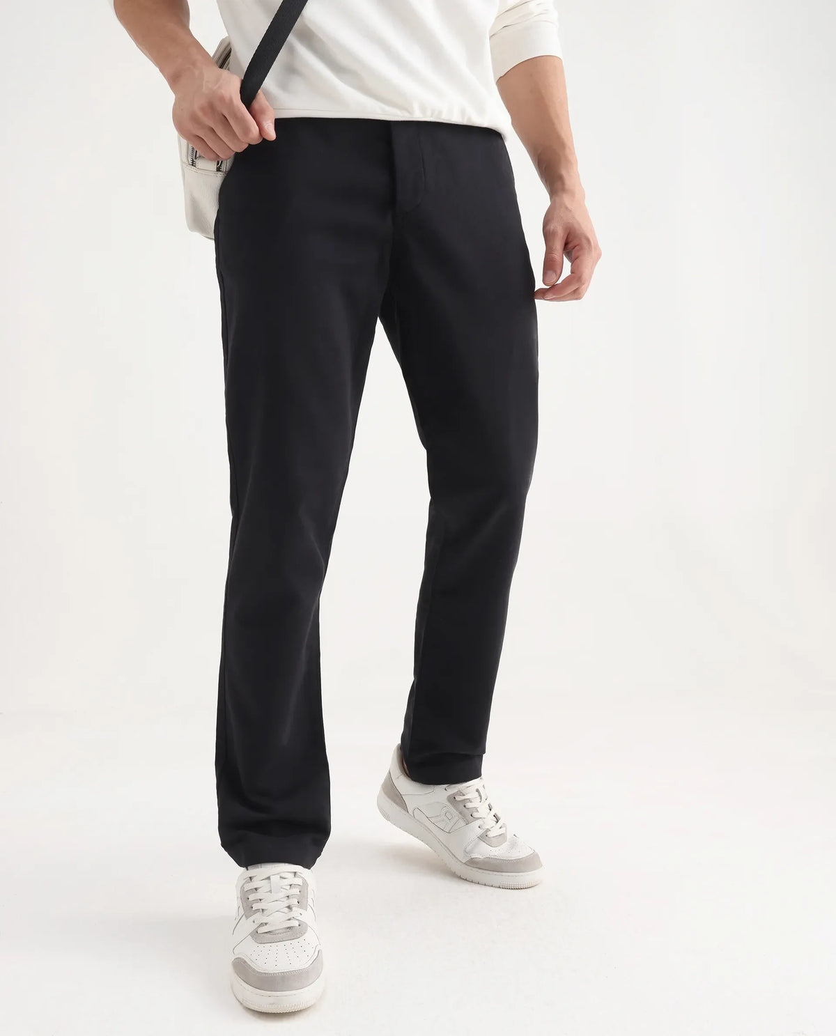 Rare Rabbit Men's Aries Black Cotton Blend Plain Regular Fit Trouser