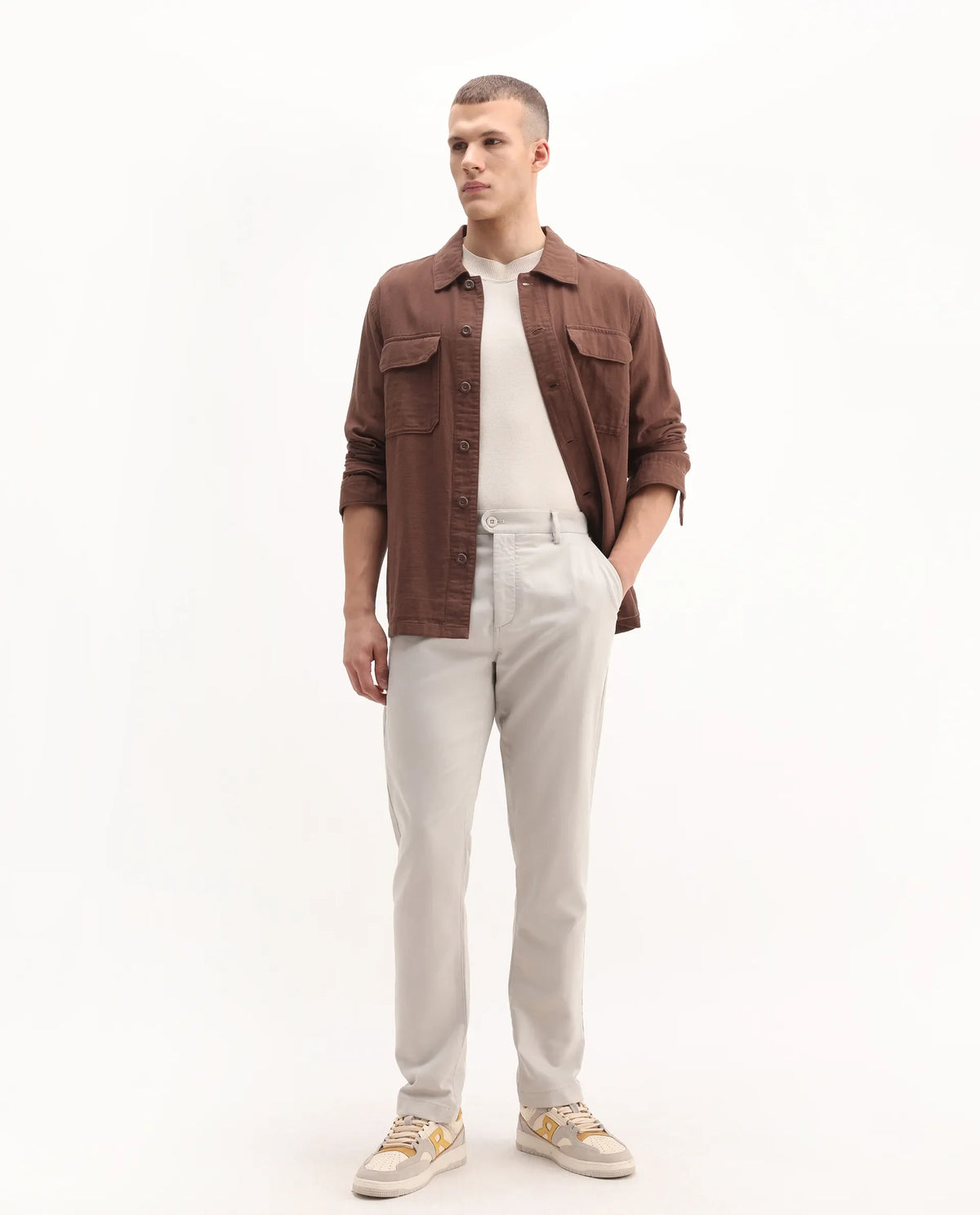 Rare Rabbit Men's Aries Light Grey Cotton Blend Plain Regular Fit Trouser