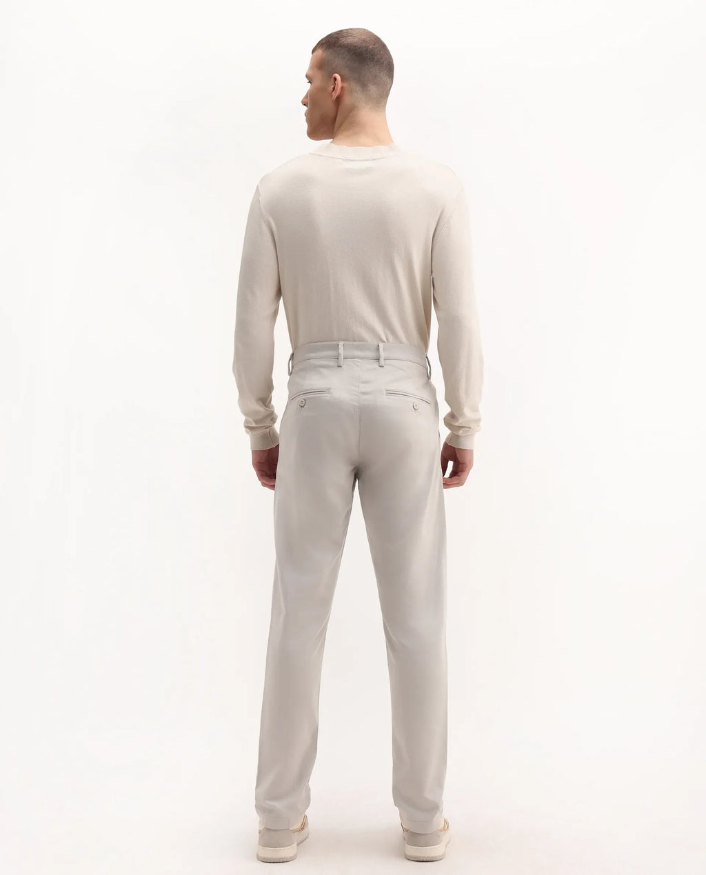 Rare Rabbit Men's Aries Light Grey Cotton Blend Plain Regular Fit Trouser