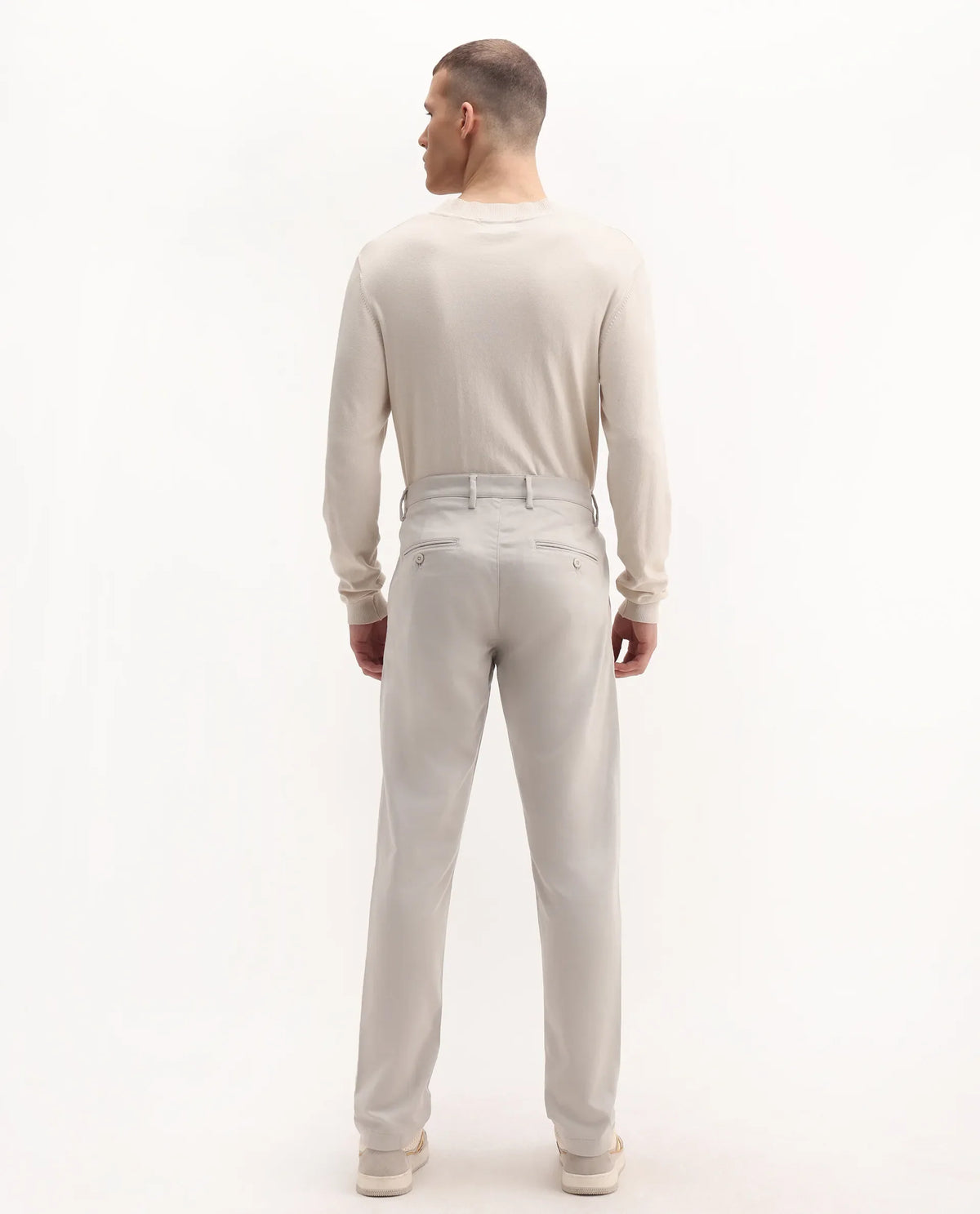 Rare Rabbit Men's Aries Light Grey Cotton Blend Plain Regular Fit Trouser