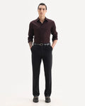 Rare Rabbit Men's Arlo Black Cotton Plain Regular Fit Trouser