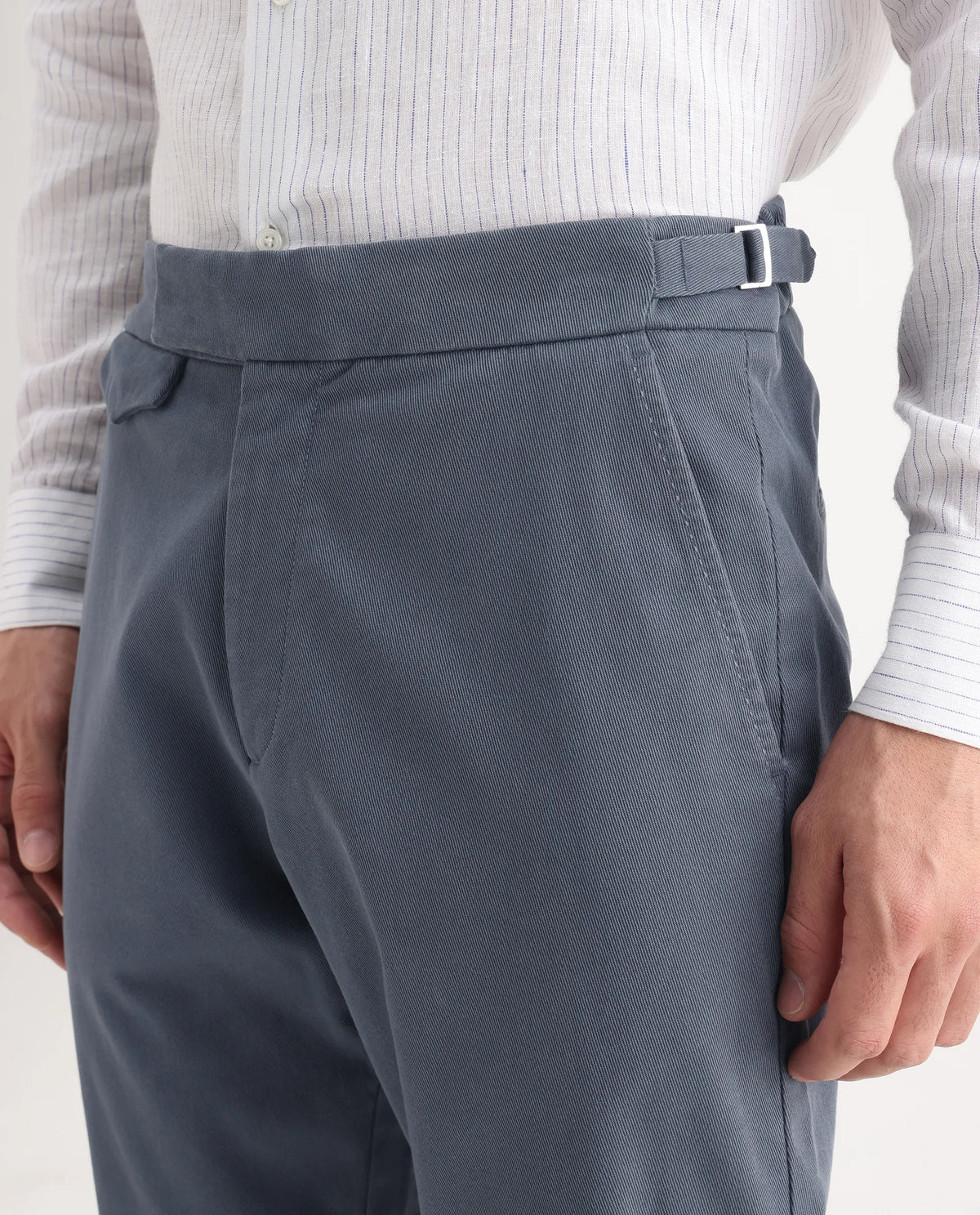 Rare Rabbit Men's Arne Dusky Blue Cotton Blend Plain Regular Fit Trouser