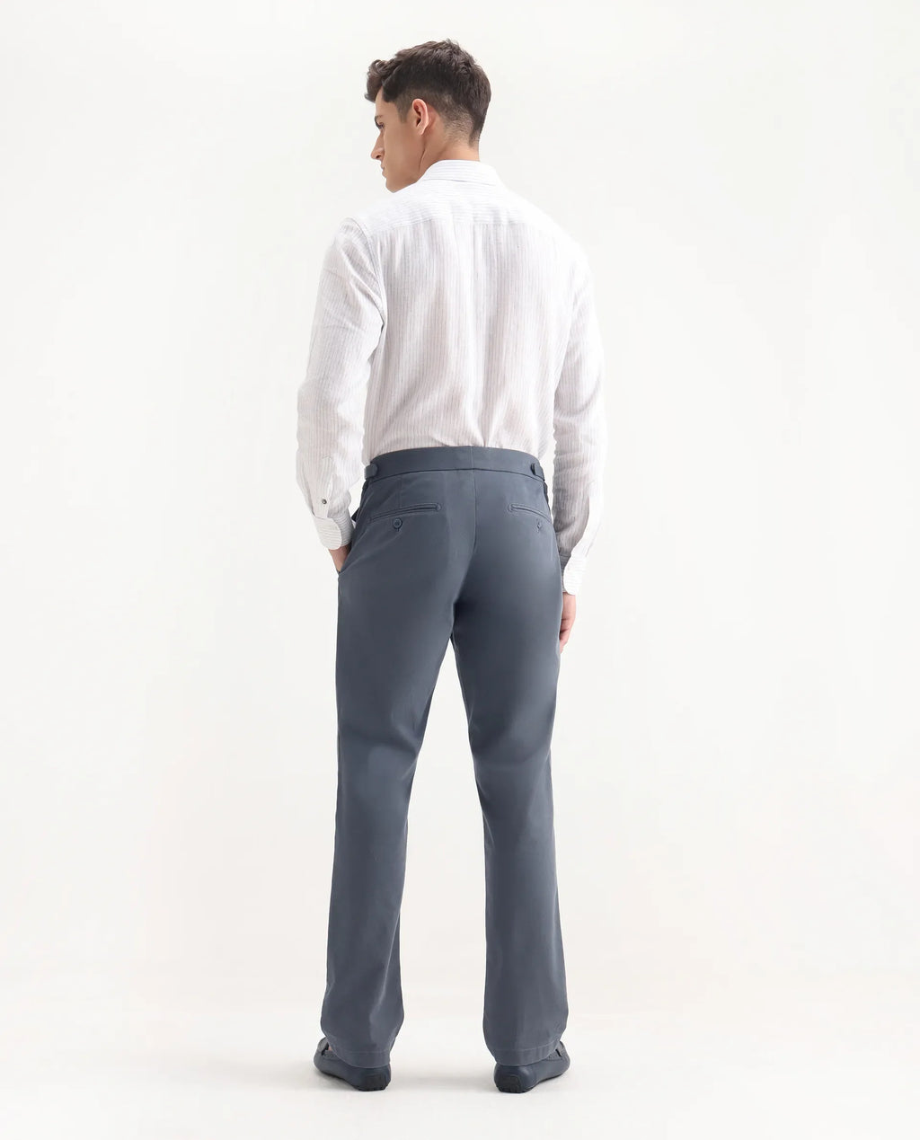 Rare Rabbit Men's Arne Dusky Blue Cotton Blend Plain Regular Fit Trouser