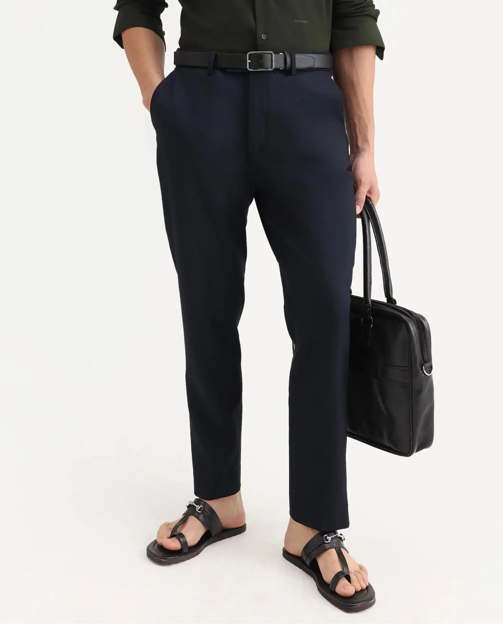 Rare Rabbit Men's Austin Beige Polyester Blend Plain Relaxed Fit Trouser