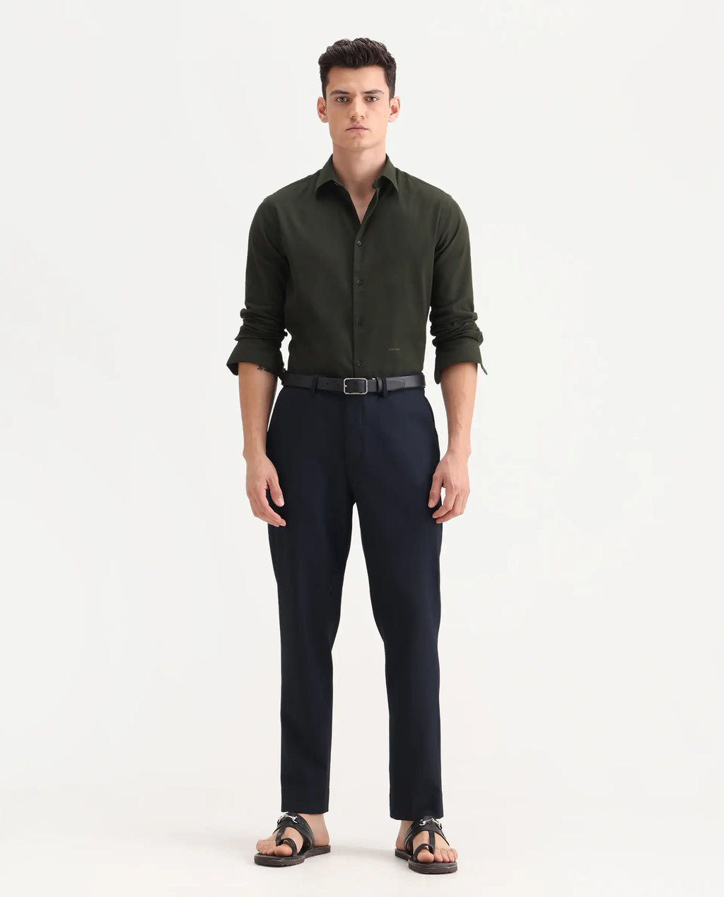 Rare Rabbit Men's Austin Beige Polyester Blend Plain Relaxed Fit Trouser