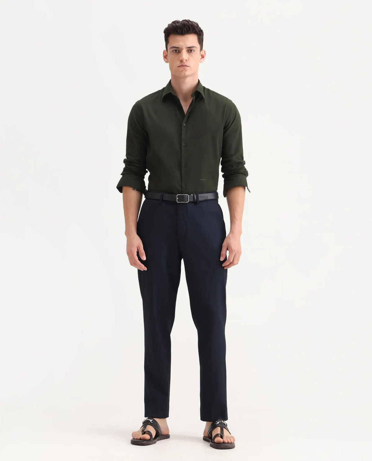 Rare Rabbit Men's Austin Beige Polyester Blend Plain Relaxed Fit Trouser