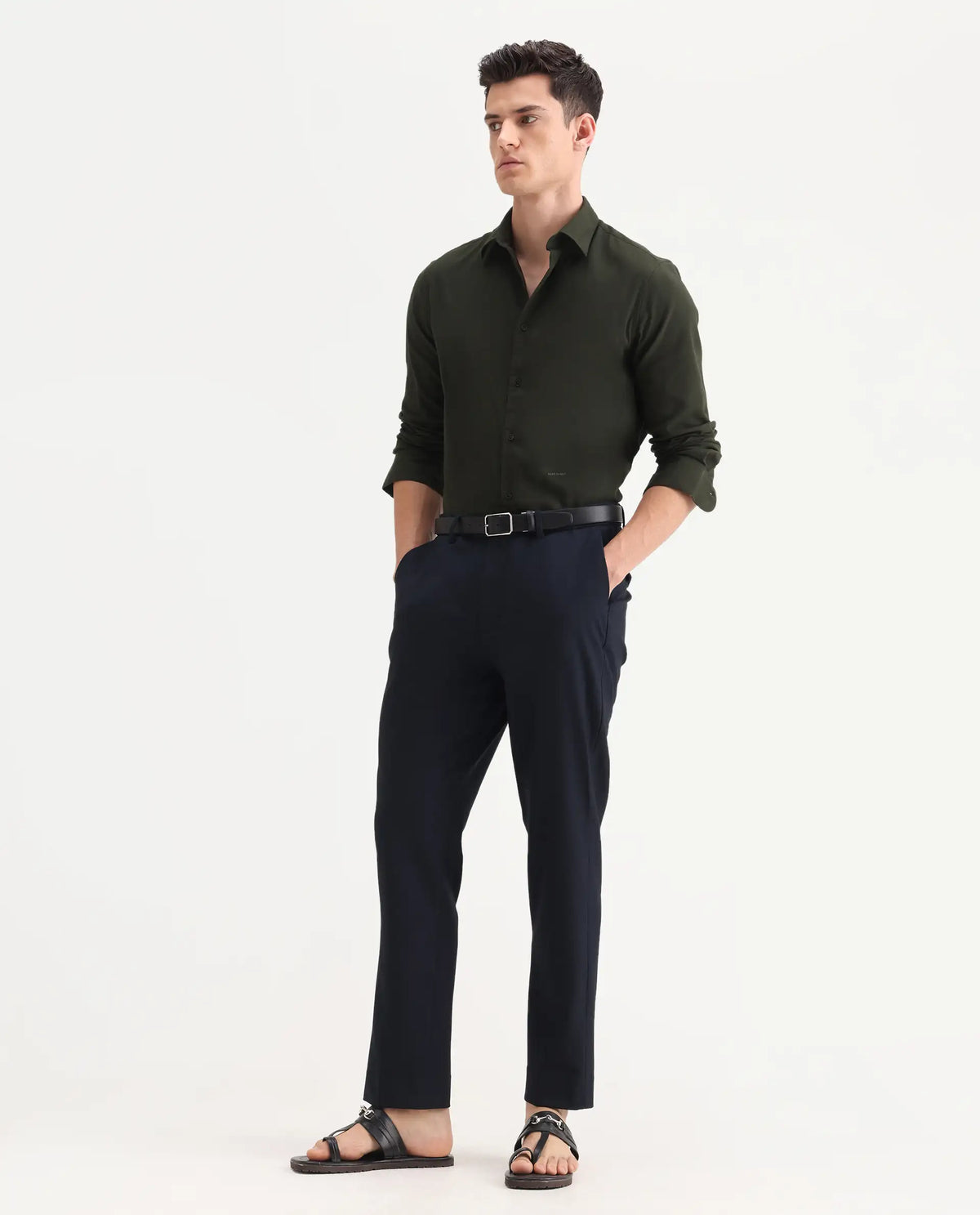 Rare Rabbit Men's Austin Beige Polyester Blend Plain Relaxed Fit Trouser