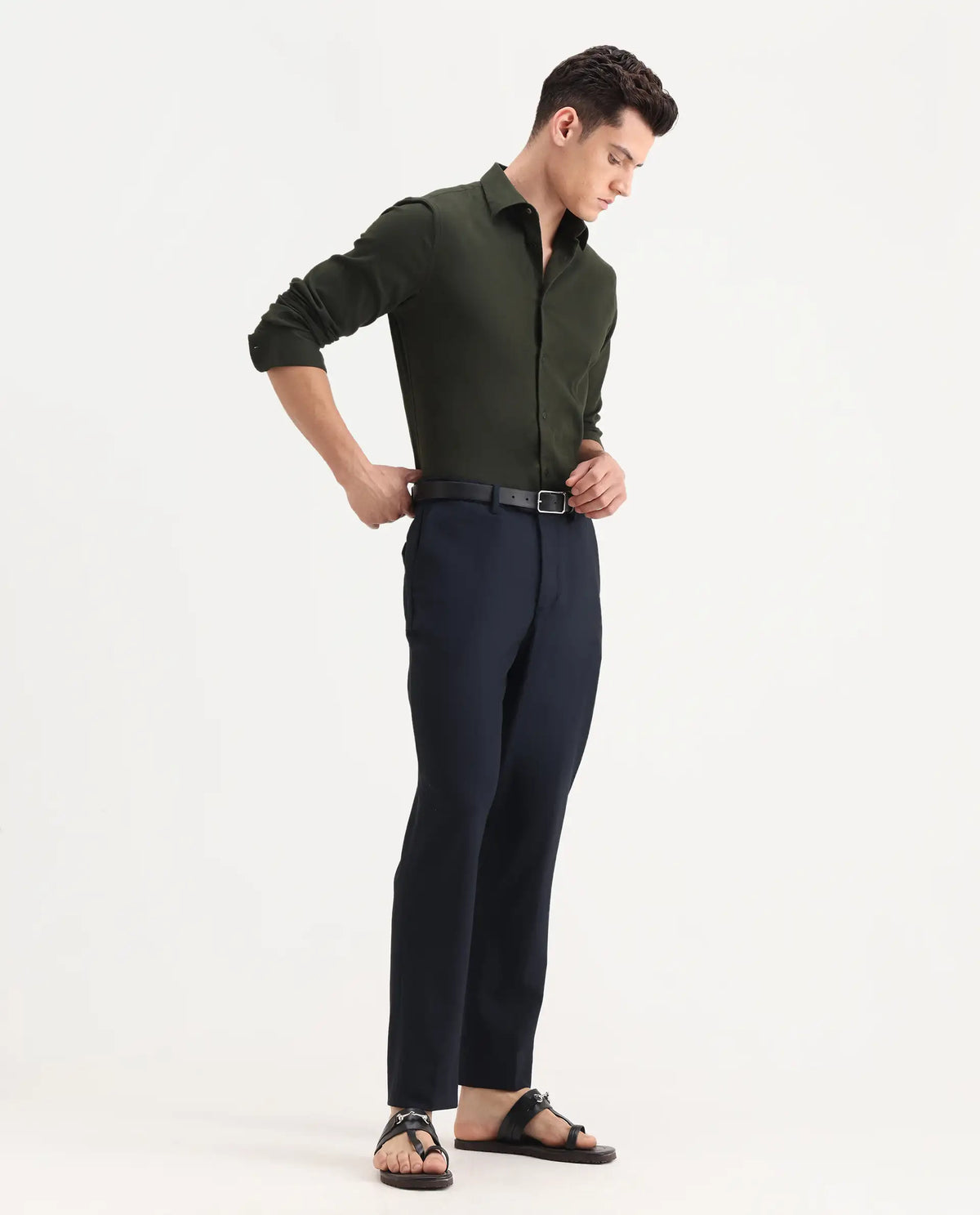 Rare Rabbit Men's Austin Beige Polyester Blend Plain Relaxed Fit Trouser