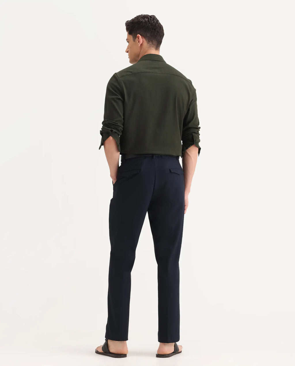 Rare Rabbit Men's Austin Beige Polyester Blend Plain Relaxed Fit Trouser