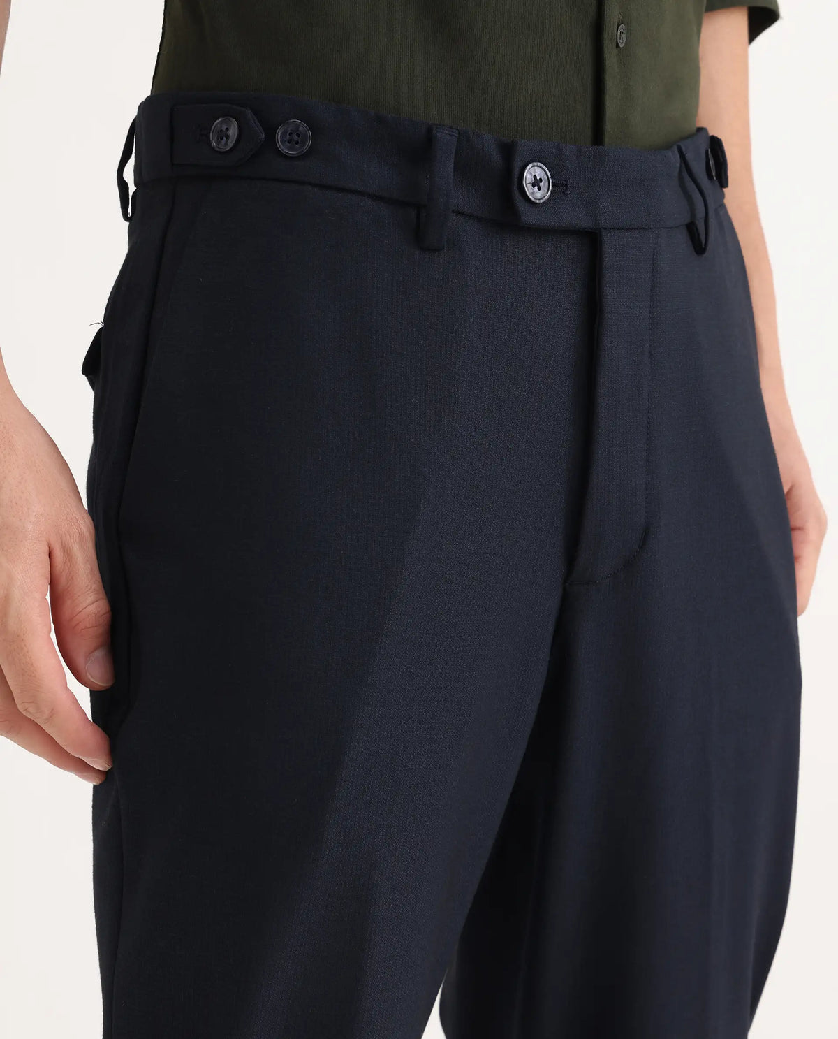 Rare Rabbit Men's Austin Beige Polyester Blend Plain Relaxed Fit Trouser