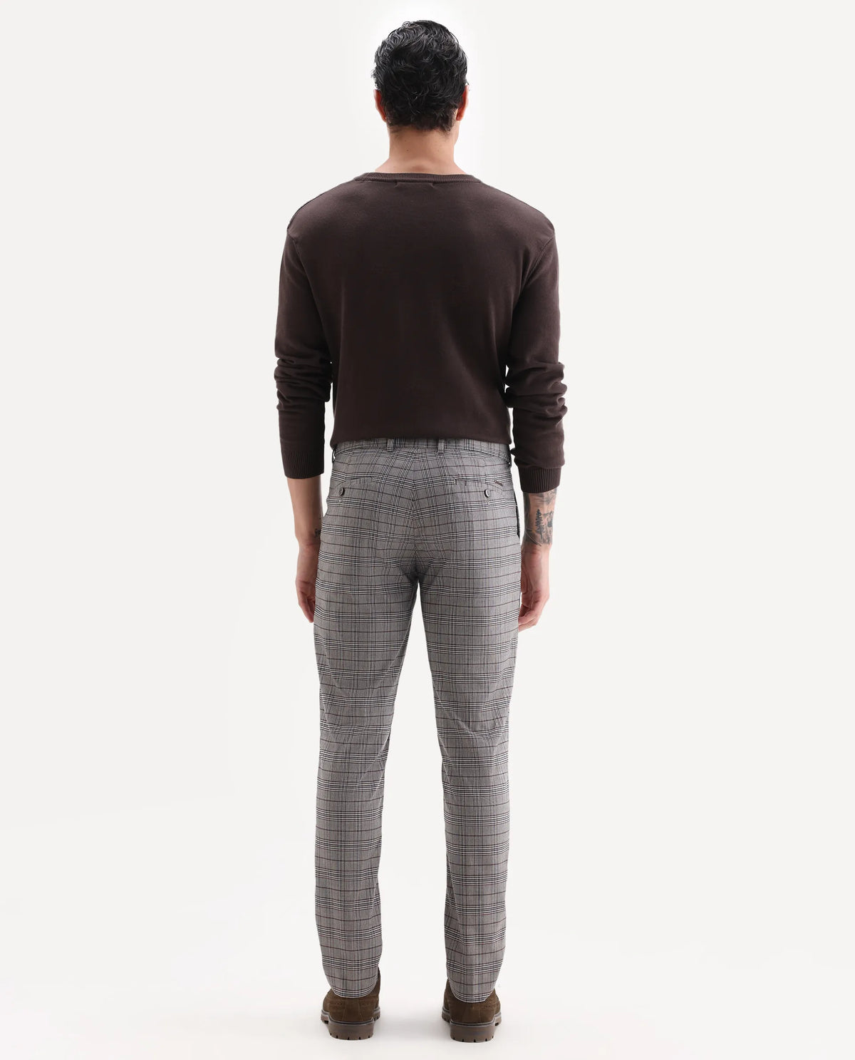 Rare Rabbit Men's Bandon Grey Polyester Blend Checked Print Regular Fit Trouser